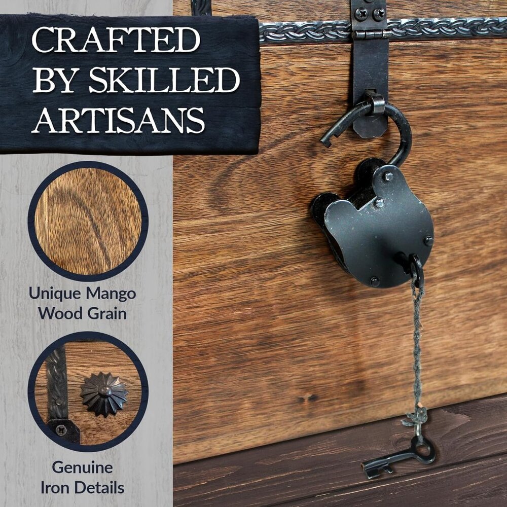 Handmade Pirate Treasure Chest for Kids Prizes & Classroom with Lock and Skeleto - Picture 5 of 8